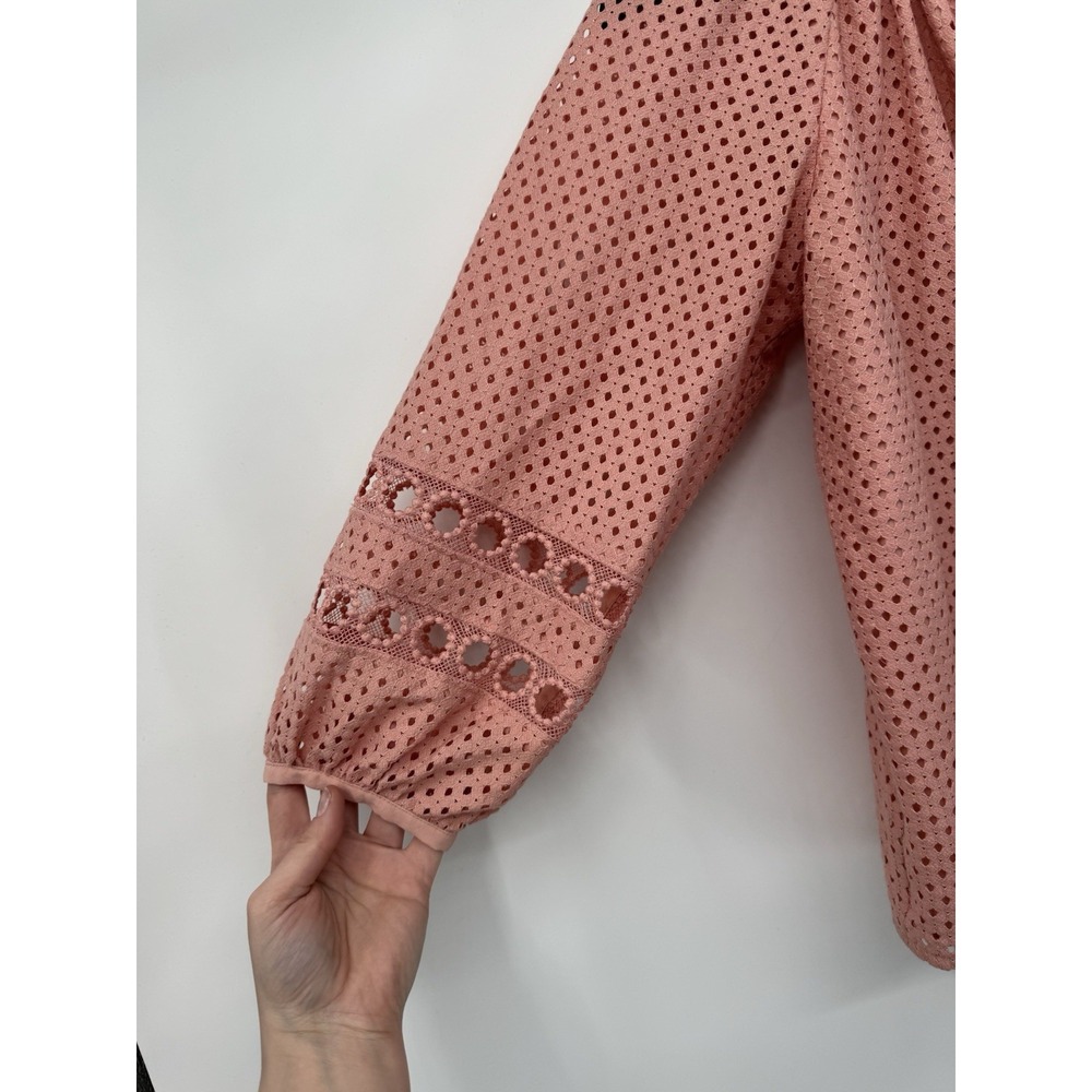 Pink Eyelet Blouse Ruffle‎ Neck Balloon Sleeve Boho Cottagecore Peasant Romantic - Picture 10 of 12